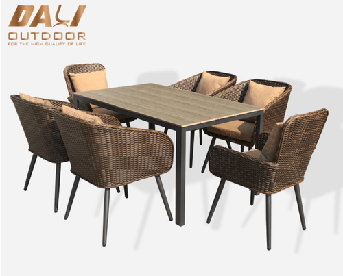 High End 7PCS Patio Outdoor Table And Chairs Set Garden Rattan Furniture For Dining Room