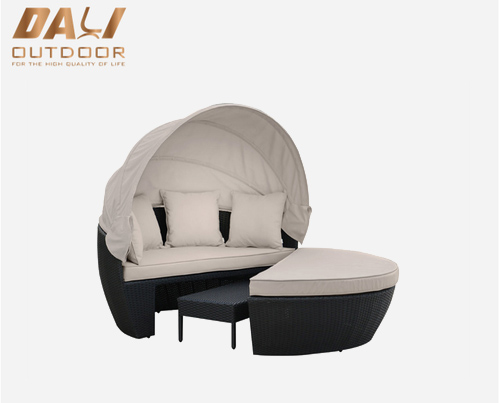 Outdoor Daybed 2-in-1 Poly Rattan Sunbed with Canopy