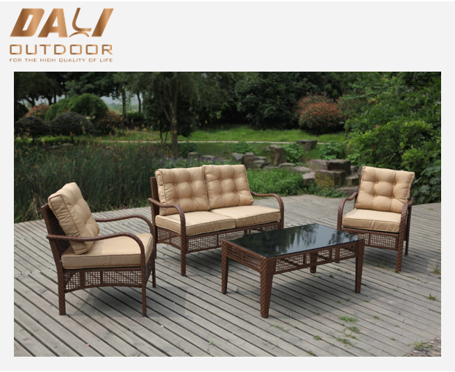 All Weather flat rattan 4 pieces brown outdoor set plastic rattan sofa rattan furniture corner sofa