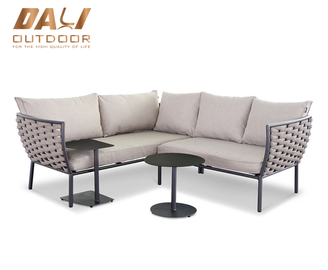 Polyester Rope Aluminum Garden Corner Sofa Set with customized cushion