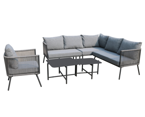 Rope Aluminum Garden Corner Conversation Sofa Set with customized cushion 